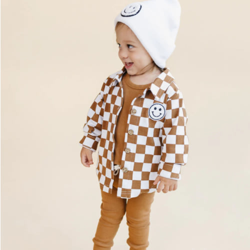 Cotton Shacket | Smiley Checkered Copper
