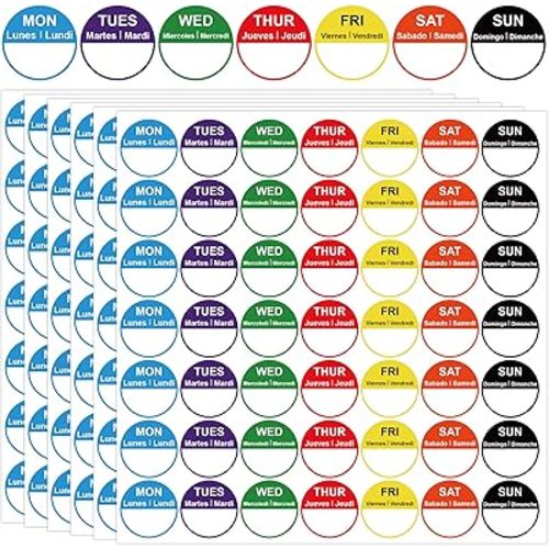 7 Days of The Week Labels 1 Inch Color Coding Food Rotation Labels - Self Adhesive Mon, Tue, Wed, Thurs, Fri, Sat Sun Day Labels 700 Pcs