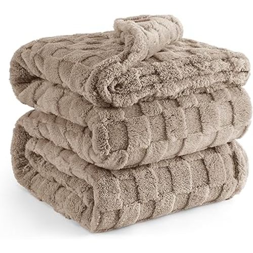 Bedsure Light Taupe Fleece Blanket for Couch - Super Soft Cozy Queen Blankets for Women, Cute Small Throws for Girls, 90x90 Inches