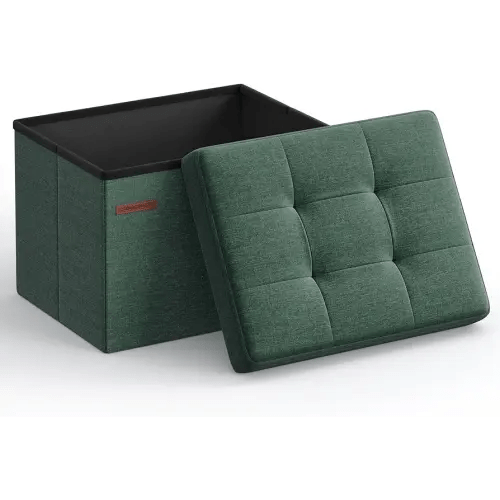 SONGMICS Small Folding Storage Ottoman, Foot Rest Stool, 12.2 x 16.1 x 12.2 Inches, 286 lb Load Capacity, for Living Room, Bedroom, Home Office, Dorm, Retro Green ULSF102C01