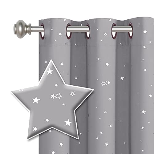 H.VERSAILTEX Blackout Star Curtains for Kids Room Boys Girls Twinkle Silver Stars Thermal Insulated Cute Thick Soft Curtain Drapes, Grommet Top, 1 Panel, 52" W x 63" L, Grey