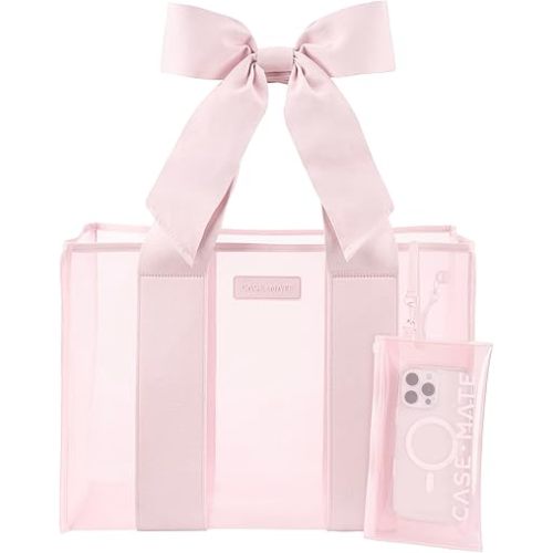 Case-Mate Pink Bow Beach Tote - Lightweight Beach Bag with Phone Pouch for Women - Waterproof, Tip-Proof, Foldable & Washable - Tote Bag for Beach, Pool, Travel and Vacation - Large