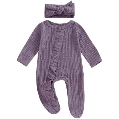 YINGISFITM Baby 3 6 Months Girl Clothes Newborn Onesie Ruffle Long Sleeve Ribbed Romper Jumpsuit One Piece Hospital Outfit