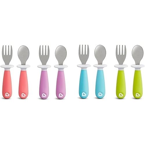 Munchkin® Raise™ Toddler Fork and Spoon Utensil Set, Rest Keeps Tip Off Table, BPA Free, 8 Pack, Blue/Green/Pink/Purple