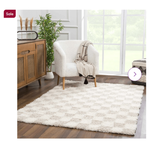 Atiran Checkered Shag Beige Area Rug