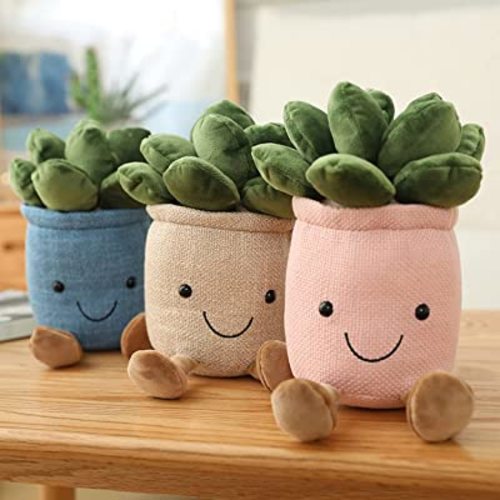 3pcs Succulents Plush Toy, Cute Succulents Plushies, Stuffed Potted Plants Plush Doll, Soft Plush Succulent Gifts for Kids Boys (Pink+White+Blue)
