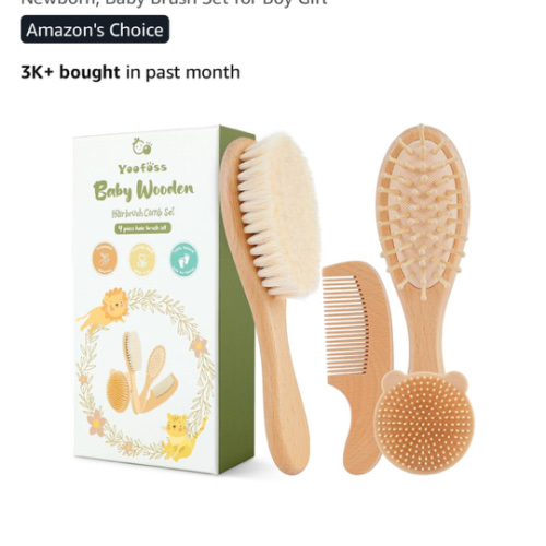 Yoofoss 4 Piece Baby Brush and Comb Set, Wooden Baby Brush with Natural Ultra Soft Goat Hair, Baby Hair Brush for Newborn, Baby Brush Set for Boy Girl