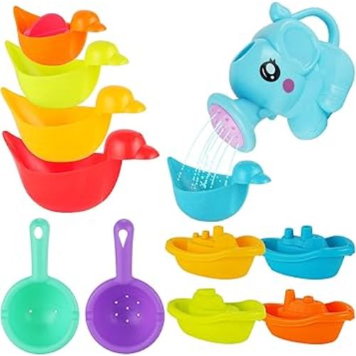 Baby Bath Toys for Kids,12 PCS Mold Free Bath Toys for Toddlers with Floating Boats,Watering Can,Floating Ducks & Bath Spoons, Bathtub Water Pool Toys for Babies and Toddlers