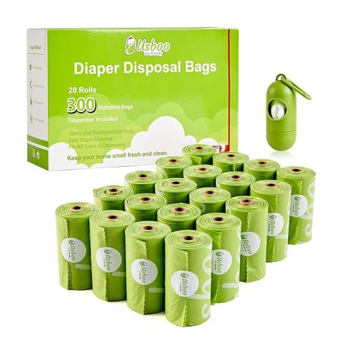 Disposable Diaper Bags for Baby, 20 Refill Rolls/300 Bags Waste Bags with Dispenser, Convenient and Quick Diaper Disposal, Unscented