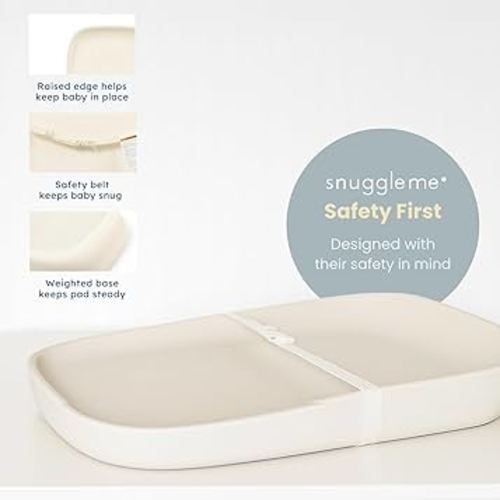 Snuggle Me® Baby Changing Pad - Soft PU Foam Diaper Changing Pad for Dresser, Scandi-Inspired with Wooden Base in Light Oak Finish, Wipe-Clean Surface & Safety Strap (27.6" × 18.9" × 3.9")