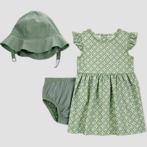 Carter's Just One You®️ Baby Girls' Geo Dress with Hat Set - Green 3M