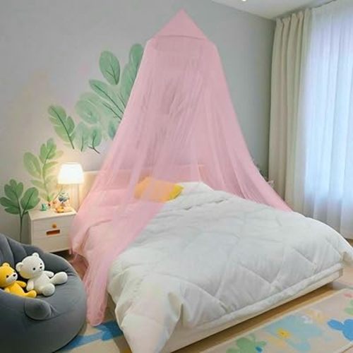 Bed Canopy Mosquito Net, Bed Canopy for Girls Room Decor - Insect Protection Hanging Canopy for Adults, Babies, Outdoor Camping, Pink/Single Door