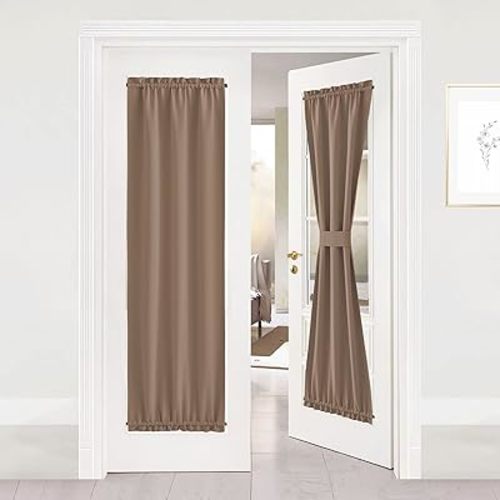 NICETOWN Sliding Door Curtain Panel - Total Privacy Blackout Thermal Curtain Panel Blind and Shade for French Sidelight Door (1 Piece, W25 x L72-Inch, Cappuccino)
