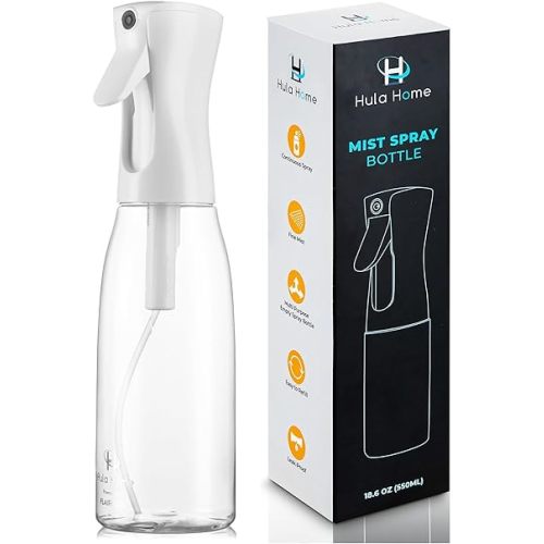 Hula Home Spray Bottle for Hair (20oz/590ml) - Powered by Flairosol® Spray Technology - Continuous Ultra Fine Mist Sprayer – For Hairstyling, Cleaning, Salons, Plants, Essential Oil & More - White
