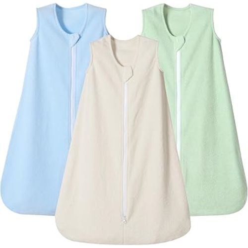 PHF 3 Pack Soft Micro-Fleece 1.5 TOG Baby Sleep Sack, 6-12 Months Warm Baby Wearable Blanket, 2-Way Zipper Sleeping Bags, Comfy Sleeping Sack for Baby Boys, Medium Size, Oat Milk&Blue&Sage Green