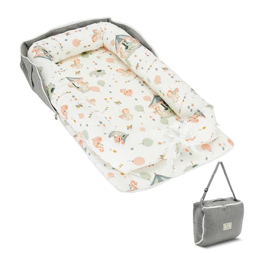 Huggynest Baby Lounger, Portable Infant Lounger for Newborn, Adjustable Size Baby Nest for Infant 0-12 Months - Carousel