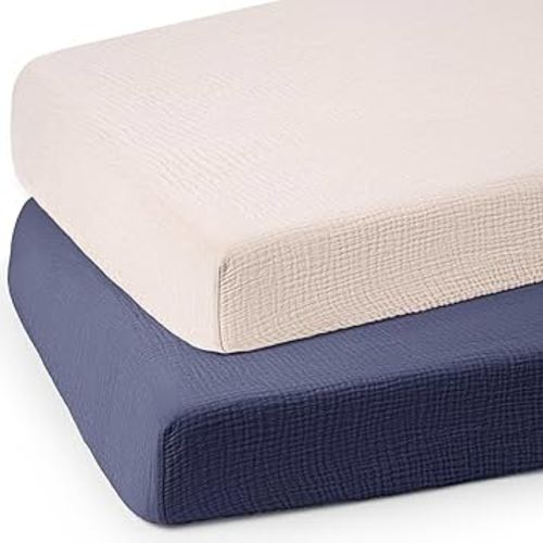 lulumoon Baby Muslin Crib Sheets - Toddler Cotton Fitted Crib Sheets Neutral for Boys and Girls 2Pack