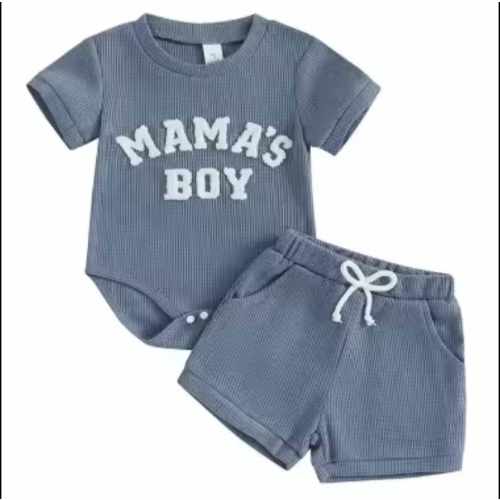 0-3m Blue Mama's Boy Onesie and Shorts Outfit Set