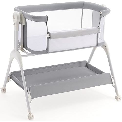 HARPPA Cuddly Baby Bassinet Bedside Sleeper, 3 in 1 Rocking Bassinet with Mattress and Soft Cover, Full Mesh Sides, 5 Height Adjustable with Wheels for Newborns