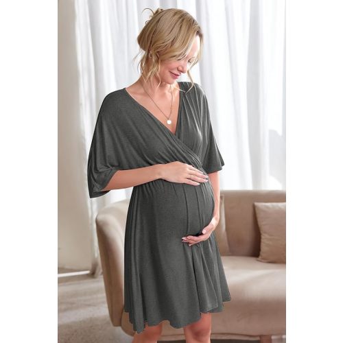 Ekouaer 3 in 1 Labor/Delivery/Hospital Gown Maternity Dress Nursing Nightgown Sleepwear for Breastfeeding