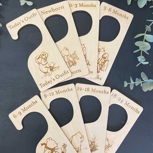 8 Winnie The Pooh Wooden Baby Clothes Dividers, Nursery Hangers New Born Gift, Baby Shower Keepsake Gift, First Outfit, Baby Keepsake