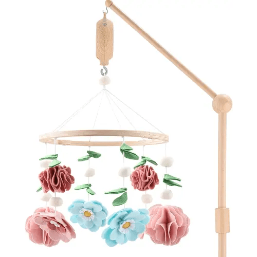 The Peanutshell Crib Mobile for Girls - Wooden Musical Baby Crib Mobile with 12 Lullabies, Wildflower Baby Floral Nursery Decor