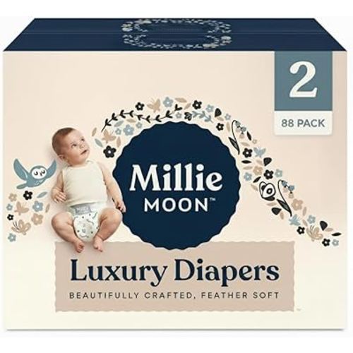 Millie Moon Luxury Diapers,Size 2, 88 Count, Absorbent, Keeps Baby Dry and Comfortable, Skin Safe Disposable Baby Diaper (Packaging May Vary)