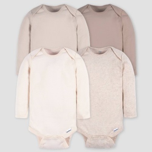 Gerber Baby 4pk Long Sleeve Onesies, Color: Brown, Size: 0-3M