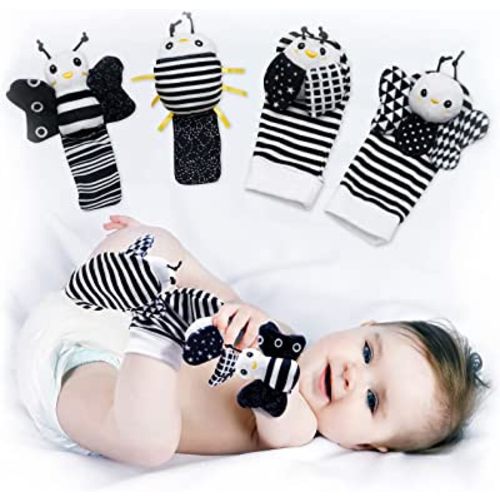 BABY K Baby Rattle Socks & Wrist Toys (Set E) - Newborn Toys for Baby Boy or Girl - Brain Development Infant Toys - Hand and Foot Rattles Suitable for 0-6, 6-12 Months Babies - Newborn Christmas Gifts