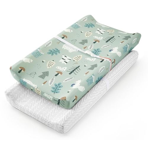 TILLYOU Changing Pad Cover Set in Soft Jersey Material - Fits 32"/34''x16 Contoured Pad for Babies, Jungle Walk and White Stripes