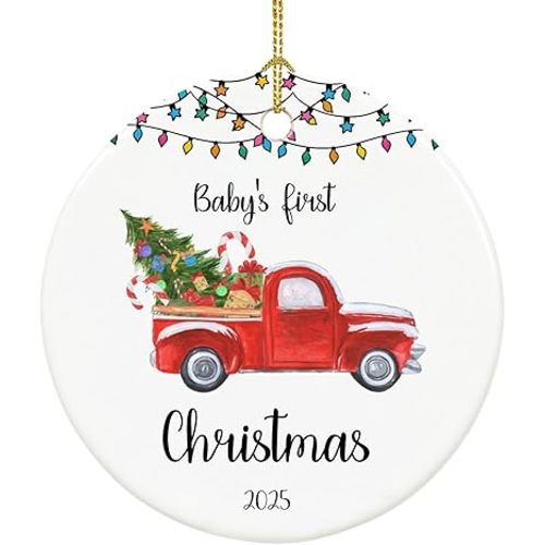 Baby First Christmas Ornament 2025,My First Christmas Ornament 2025, Babies 1st Xmas Ornaments, 2.9" Ceramic Hanging Baby's First Xmas Tree Decorations