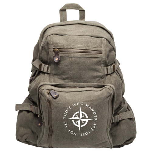 LOTR Not All Those Who Wander Are Lost Backpack Bag, Olive & White (Large)