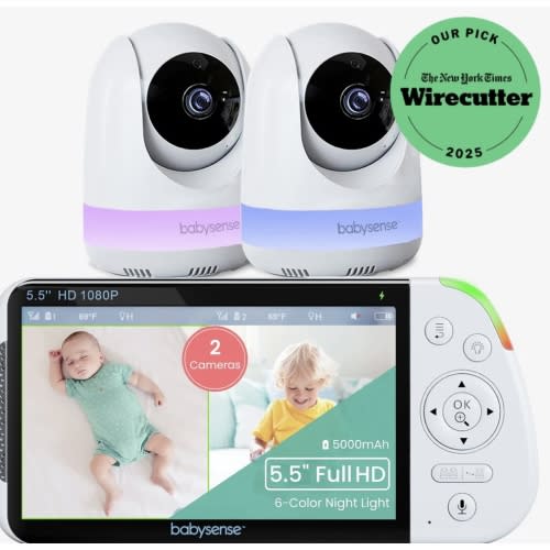 Babysense Max View: Video Baby Monitor with 2 Cameras, Split Screen, Non Wifi, Night Light & Sound Machine