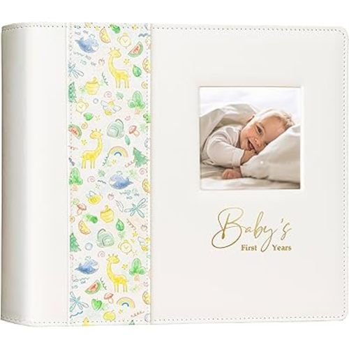 Keepsake Baby Memory Book Girl Boy – Timeless Leather-Bound Baby Milestone Book – Baby Book Keepsake Record First 5 Years - Gender Neutral Baby Scrapbook Album Baby Album Journal Registry Search Gift