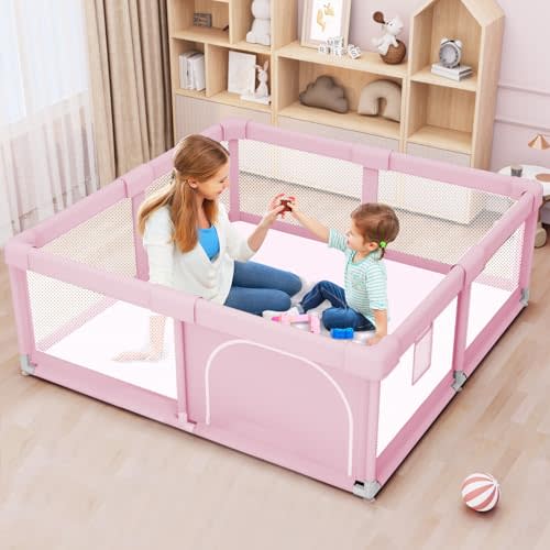 besuhot Baby Playpen for Toddler, Large Playpen for Babies 50" × 50" Baby Fence Playards, Kids Safety Play Pen Area for Indoor & Outdoor (Pink)