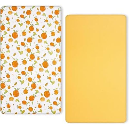 TILLYOU Baby Crib Sheets Boy Girl, 2 Pack Fitted Standard Crib Mattress Sheets, Soft Breathable Baby Bed Sheets for Crib 28x52in(Orange Flavour)