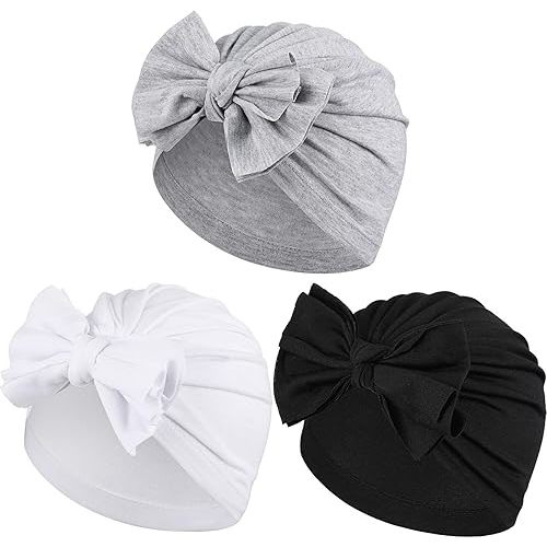 3 Pieces Baby Bow Knot Turban Hats Beanie Headwraps for Toddlers Girls