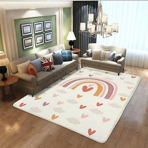 MELONE Rainbow Rugs 8-12 Years Old Girls Room Decor Kawaii Rug for Living Room Bedroom Classroom Kid's Rainbow Room playroom Decor Soft Non-Slip Polyester Fluffy Pink Small 31.5x19.7in