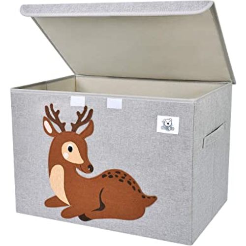 CLCROBD Foldable Large Kids Toy Chest with Flip-Top Lid, Collapsible Fabric Animal Toy Storage Organizer/Bin/Box/Basket/Trunk for Toddler, Children and Baby Nursery (Deer)