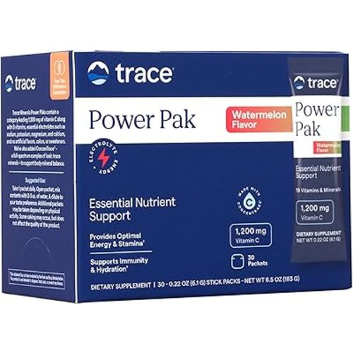 Trace Minerals | Power Pak Electrolyte Powder Packets | 1200 mg Vitamin C, Zinc, Magnesium | Boost Immunity, Hydration and Natural Energy | Watermelon | 30 Packets