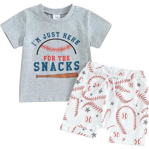Baseball Toddler Baby Boy Clothes I'm Just Here for the Snacks Raglan T Shirt Baseball Print Shorts Set Sports Outfit