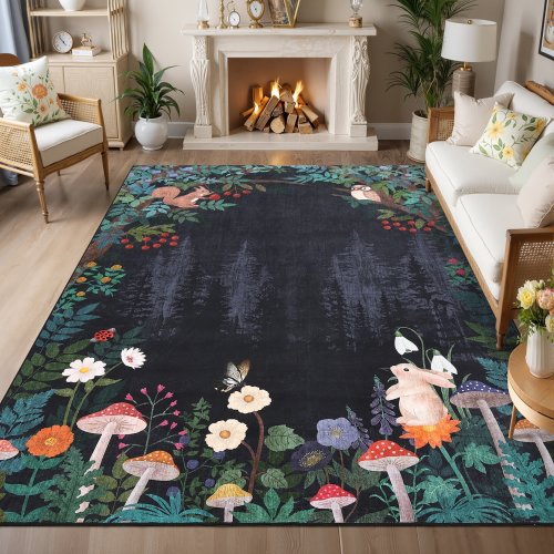 Garvee Mushroom Forest Print Area Rug
