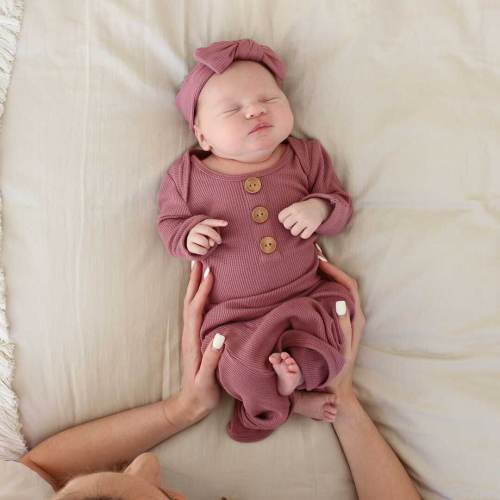 Boysenberry Bamboo Waffle Newborn Baby Knot Gown & Hat Set