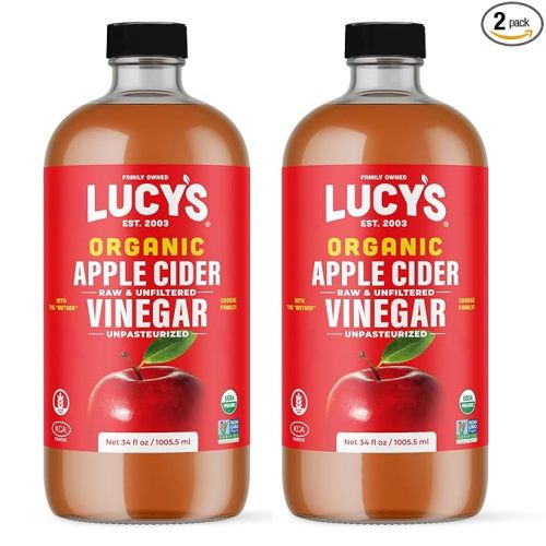 Lucy's Family Owned - 34oz. GLASS BOTTLE (2 PACK) Organic, With the Mother, Apple Cider Vinegar, Unfiltered, Unpasteurized, Raw, and NonGMO