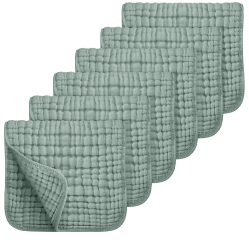 Looxii Muslin Burp Cloths 100% Cotton Large 20''x10'' Extra Soft and Absorbent 6 Pack Baby Burping Cloth for Boys Girls (Dark Green)