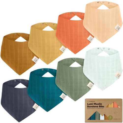 8pk Lumi Muslin Baby Bibs, Bandana Bibs for Baby Boy, Baby Girl, Muslin Drool Bib for Newborn, Toddler (Primeval)