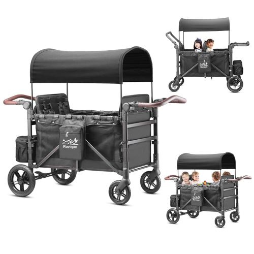 Wagon Stroller for 4 Kids – Includes Adjustable Canopy, Convertible Seats, Snack Tray, Parent Organizer, 5-Point Harness, Push/Pull Adjustable Handle