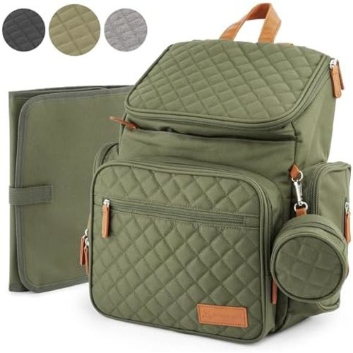 Large Baby Backpack Diaper Bag – Modern Baby Diaper Bag with 15 Pockets to Store New Born Baby Essentials Must Haves (Army Green)