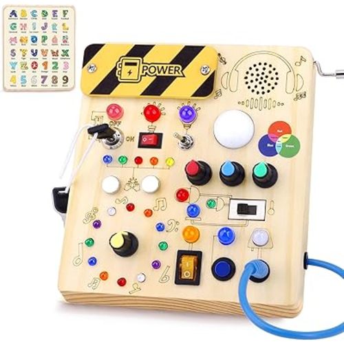 Busy Board,Montessori Toys for 1-3 Years Old, Wooden Toddler Toy, Autism Sensory Travel Toys, Ideal Gift for 1+ Year Old Boys (Busy Board v5)