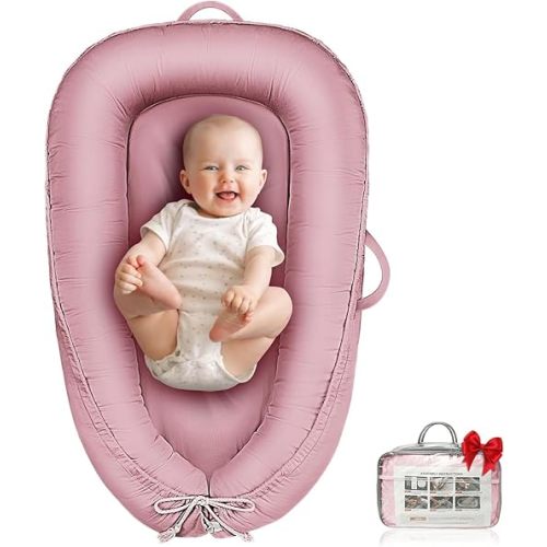 Baby Lounger - Infant Lounger for Newborn 0-24 Months, Waterproof Inner Cover and Pure Cotton Breathable Baby Nest Cover, Newborn Lounger for Baby Boys&Girls, Portable Baby Bed for Home and Travel